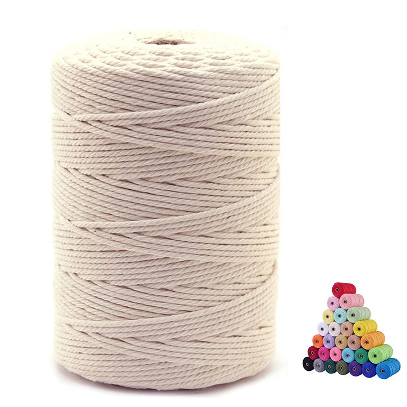 FLIPPED 100% Natural Macrame Cord,3mm x328 Yards Macrame Cords Colored Macrame Cotton Rope Craft Cord for DIY Crafts Knitting Plant Hangers Christmas Wedding Decor (Beige/Natural Color, 3mm328yards) - Image 1